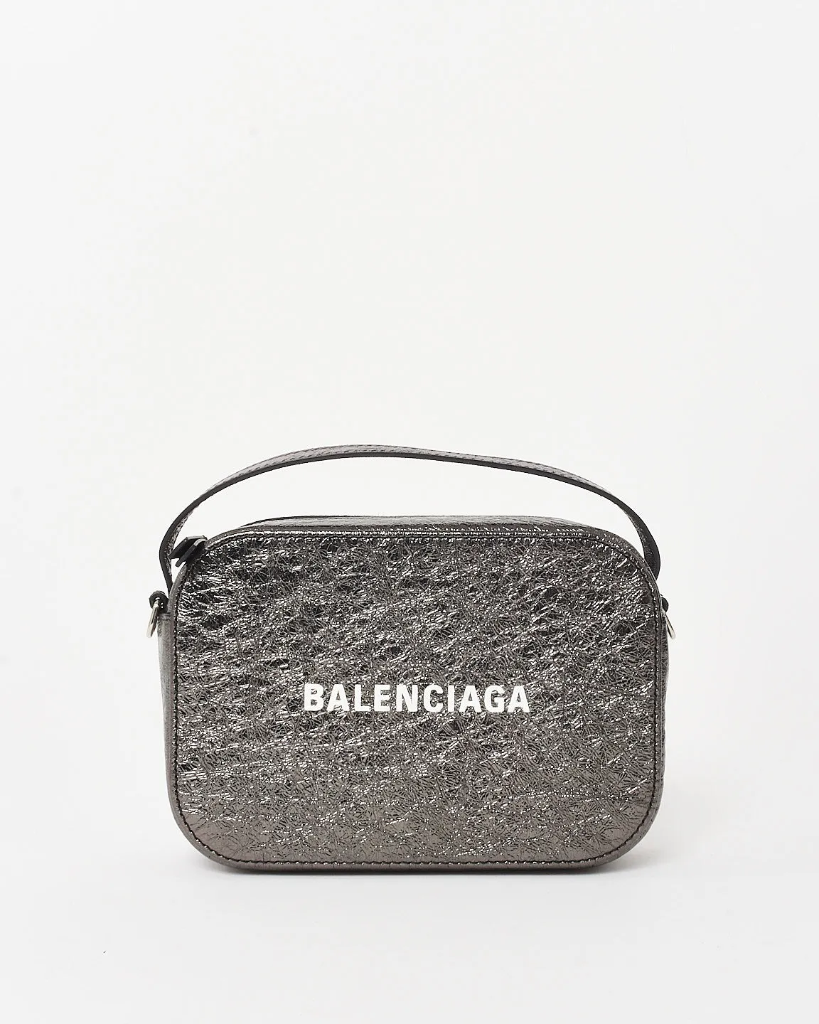 Balenciaga Black Metallic Textured Calfskin Leather Everyday XS Camera Bag