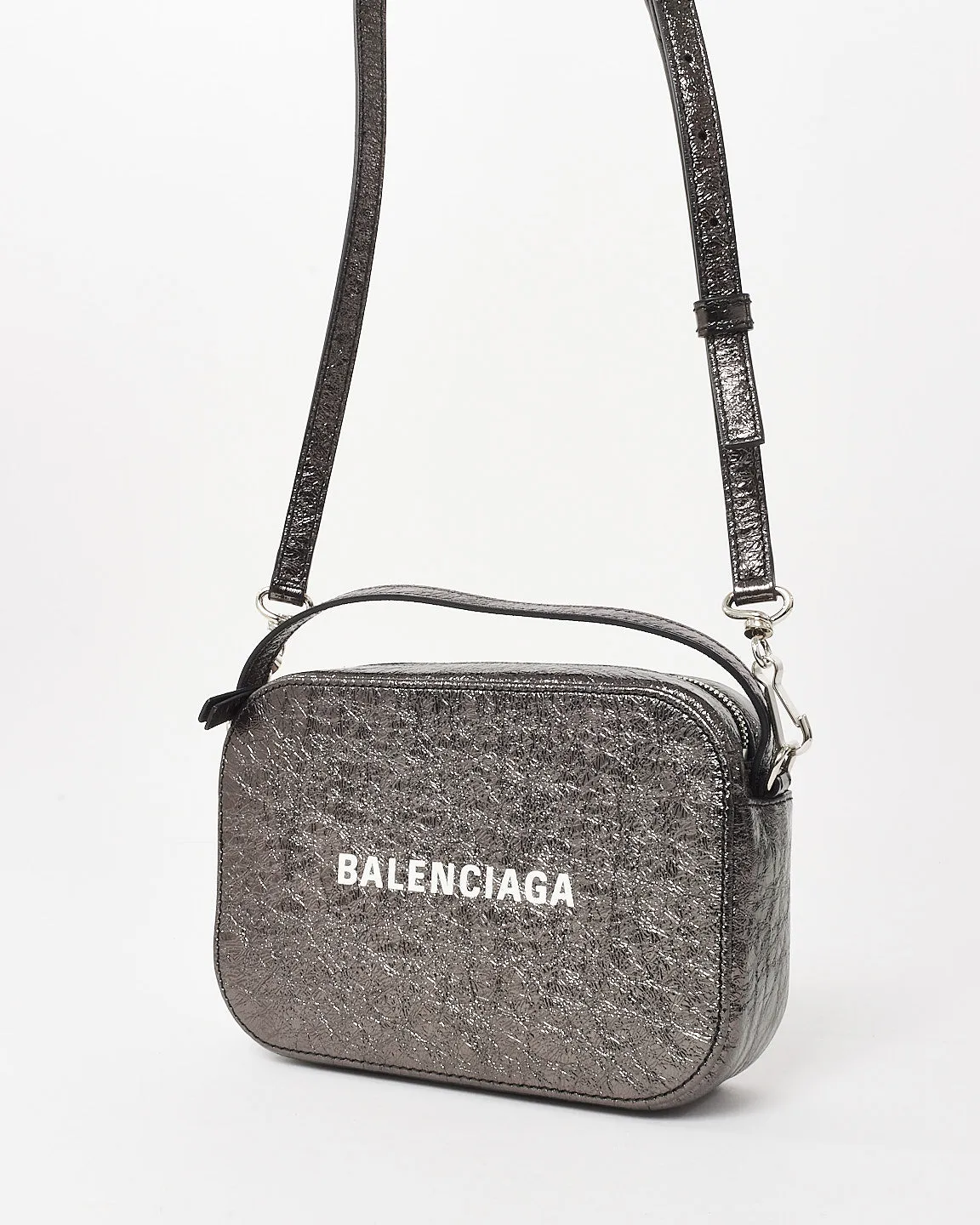 Balenciaga Black Metallic Textured Calfskin Leather Everyday XS Camera Bag