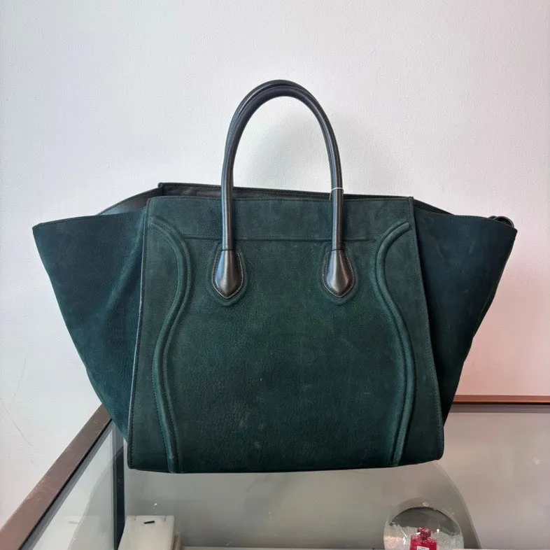 Celine Luggage Phantom Green Suede Tote Bag Large