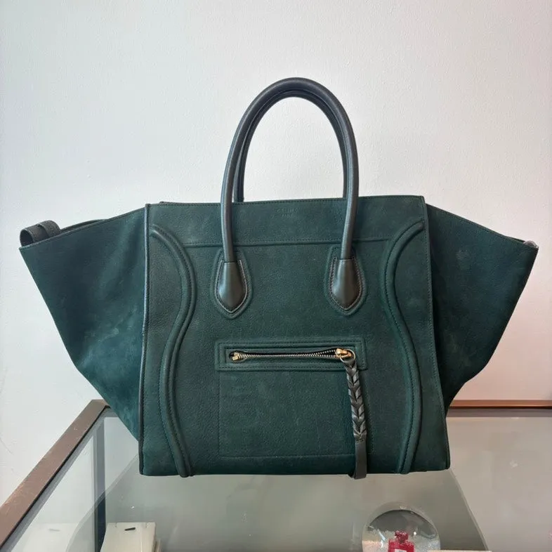 Celine Luggage Phantom Green Suede Tote Bag Large