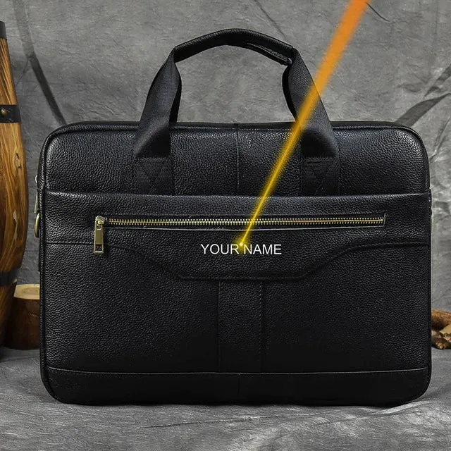 Men's Business Briefcase Fit 15" Laptop Genuine Leather Handbag
