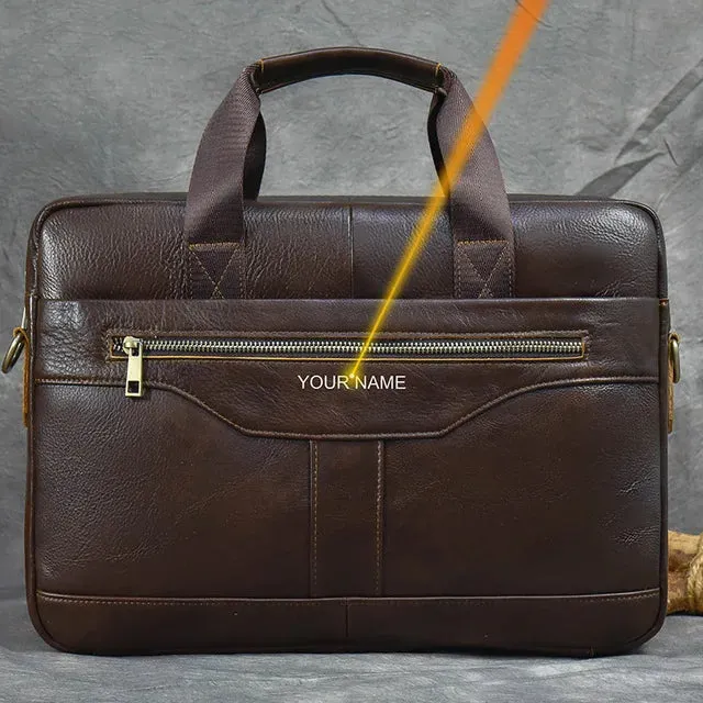Men's Business Briefcase Fit 15" Laptop Genuine Leather Handbag