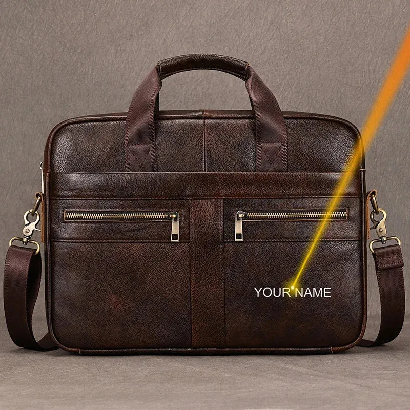 Men's Business Briefcase Fit 15" Laptop Genuine Leather Handbag